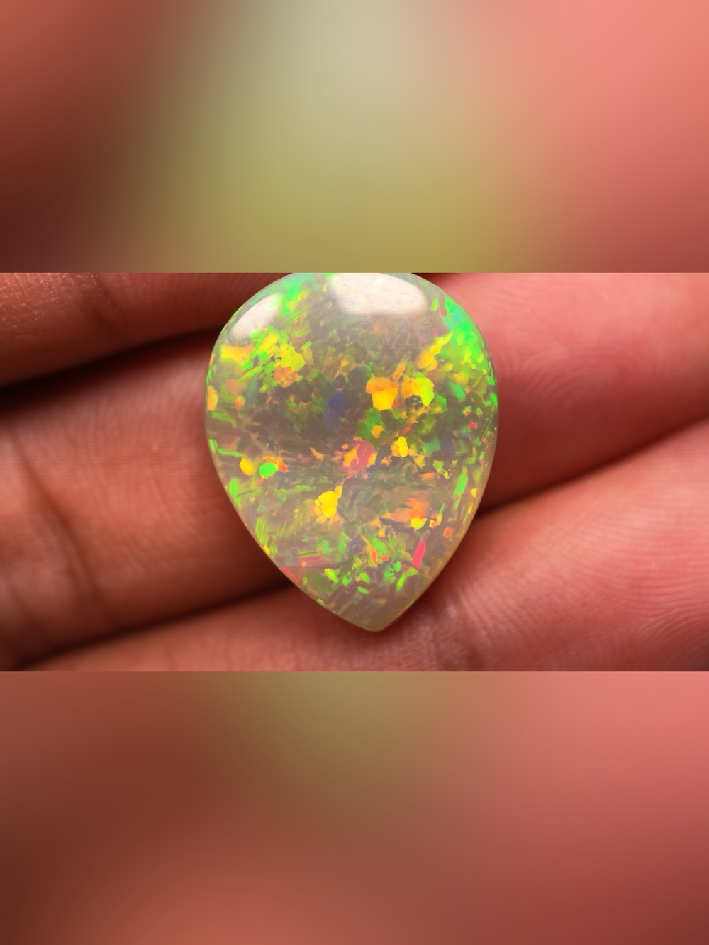 Natural Ethiopian Opal 11.74 Ct Pear Cabochon Loose Gemstone Certified